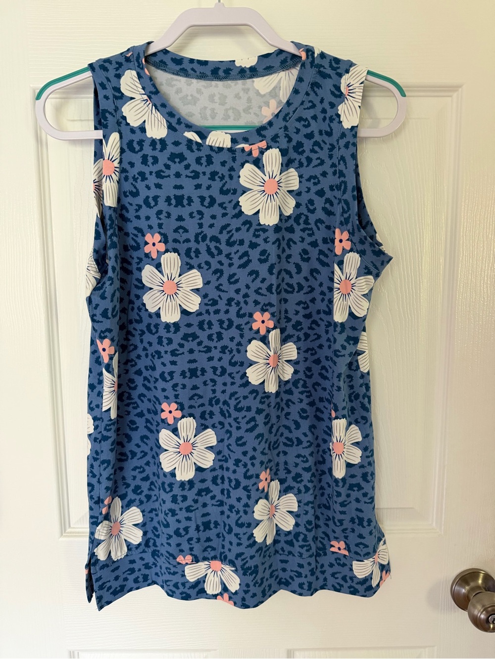 Blue Floral-Print Sleeveless Tank Top